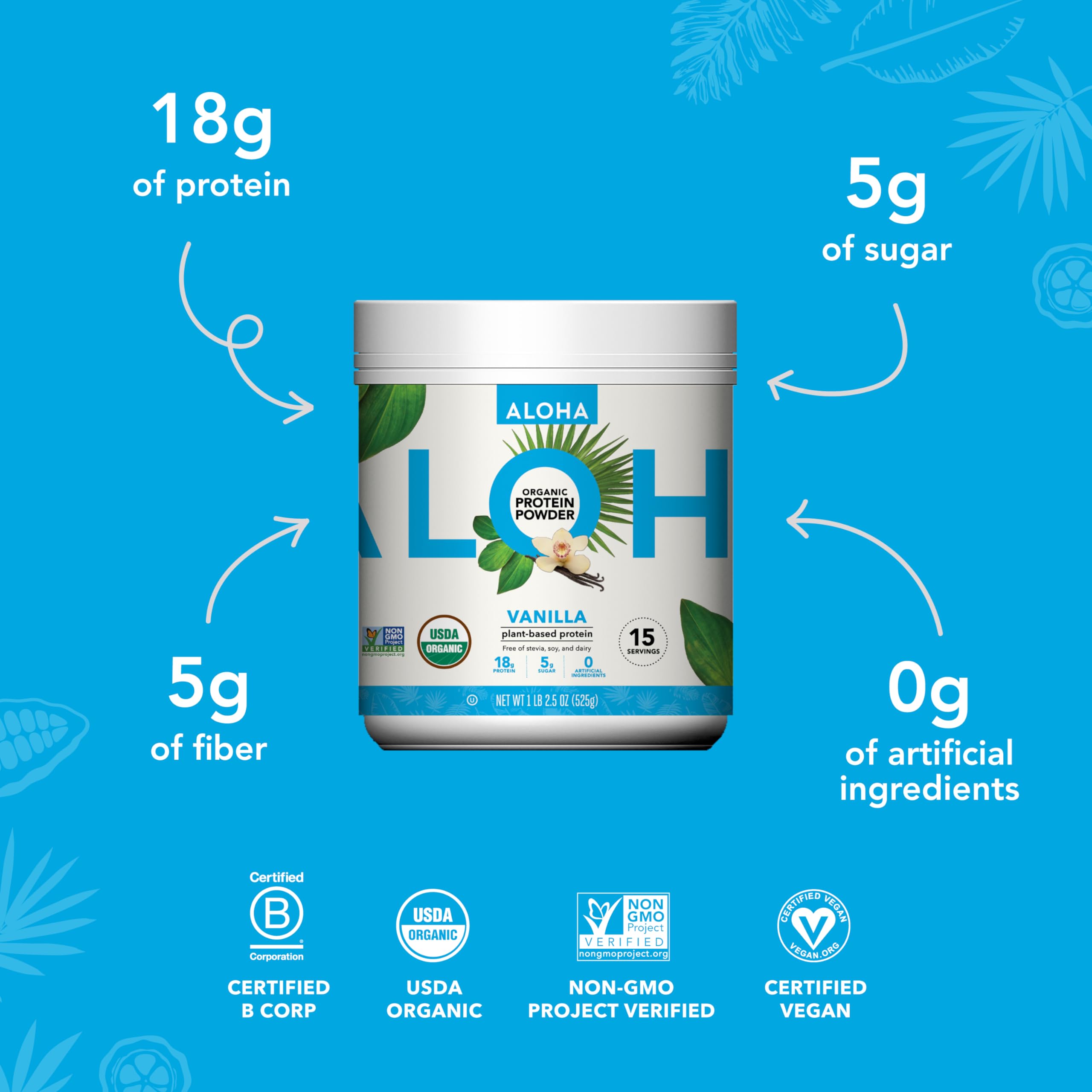 ALOHA proteína vainilla: sin estevia, sabor natural y ligero.