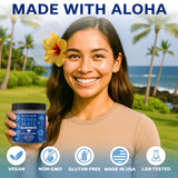 Etiqueta clara de AlohaZen, ingredientes naturales y sin aditivos artificiales.