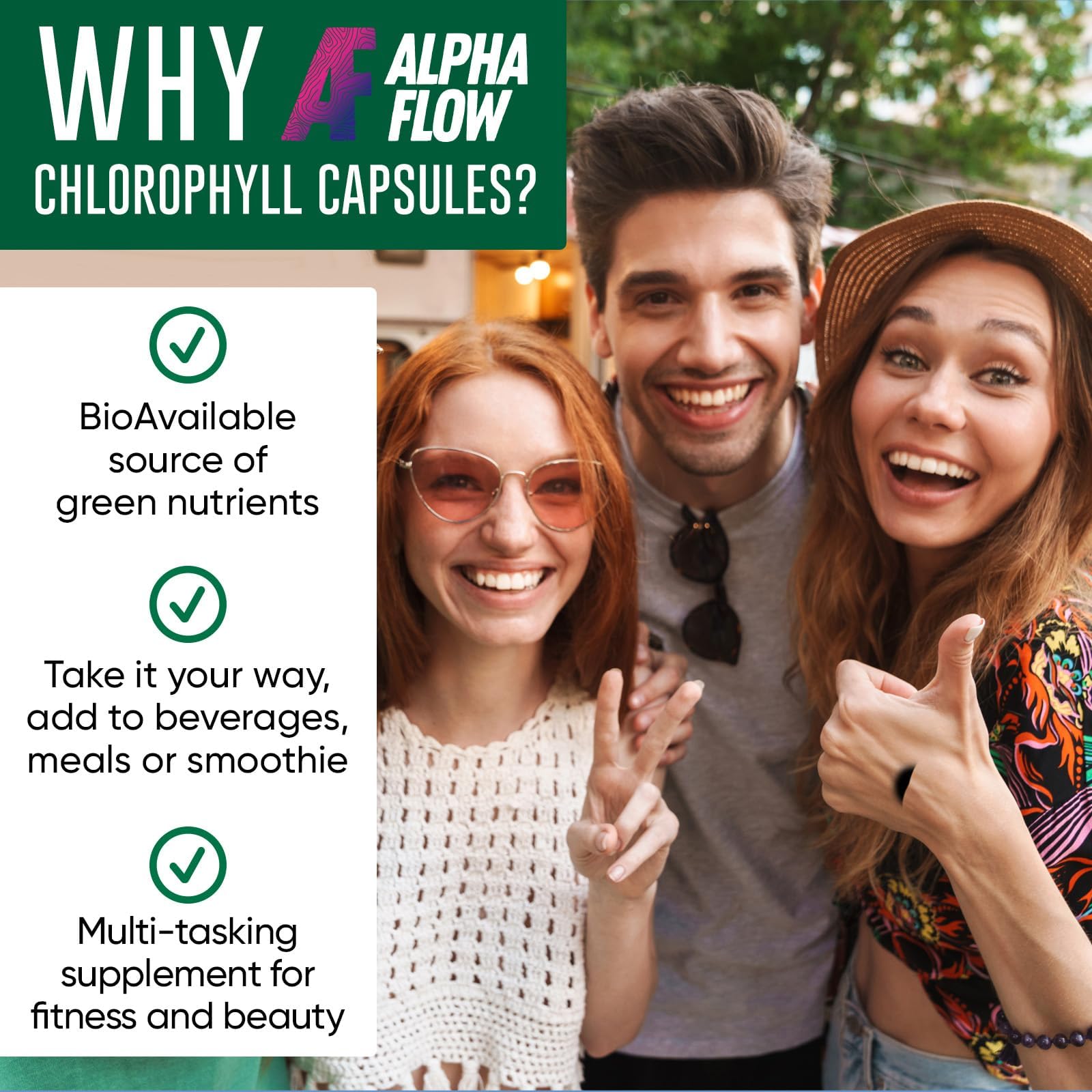 Alpha Flow Clorofila Cápsulas, calidad premium hecha en Estados Unidos.