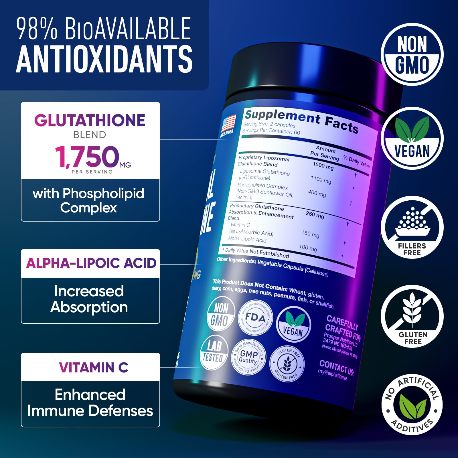 Alpha Flow glutatión liposomal 1100mg, segunda botella, apoyo inmunitario natural.