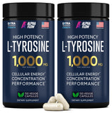 Alpha Flow L-Tirosina 1000mg: cápsulas dúo y botella para enfoque sostenido.