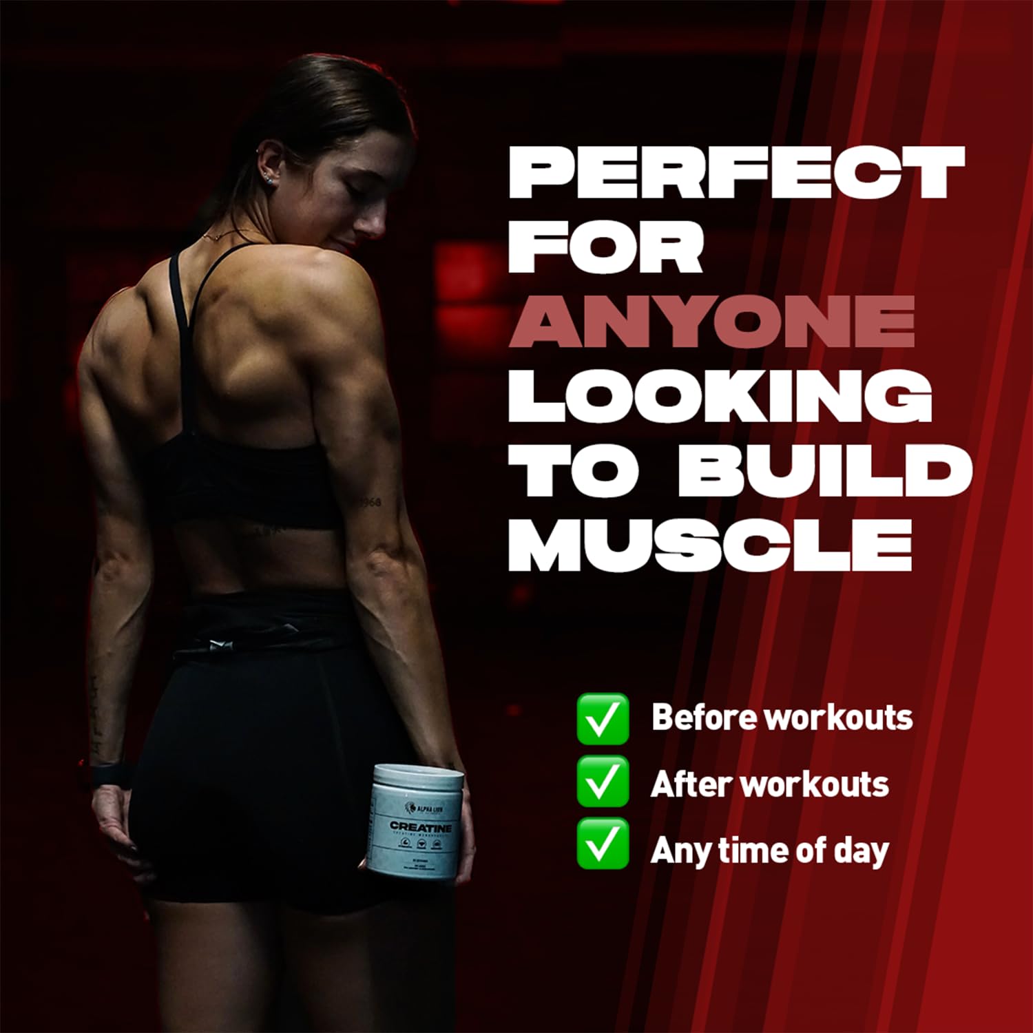 ALPHA LION Creatine Monohydrate en frasco, suplemento de fuente única