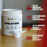 ALPHA LION Creatine Monohydrate sin sabor, fácil de mezclar en batidos