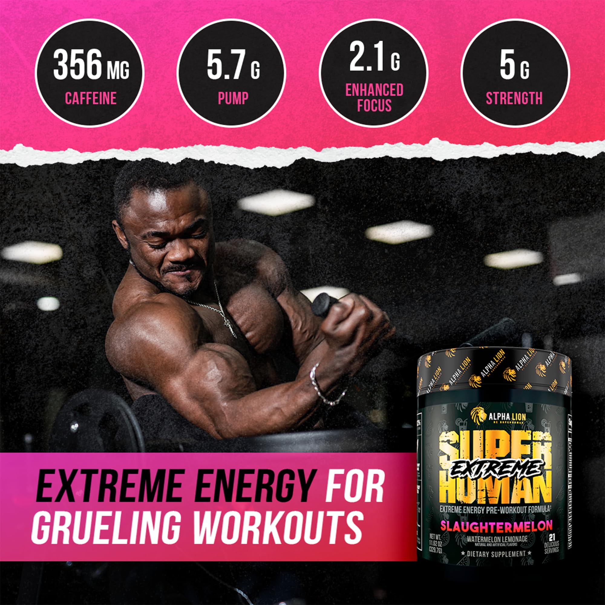 ALPHA LION Extremo cafeína tres fuentes: matriz de energía prolongada.