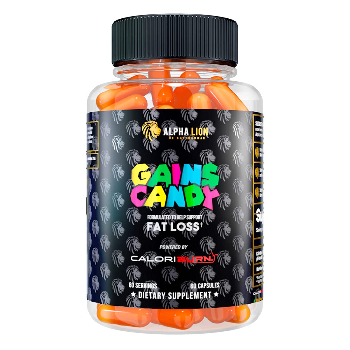 ALPHA LION Gains Candy CaloriBurn envase visible, apoyo a la energía durante entrenamientos