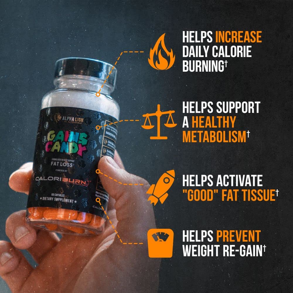 ALPHA LION Gains Candy CaloriBurn tabletas en primer plano, suplemento natural para metabolismo