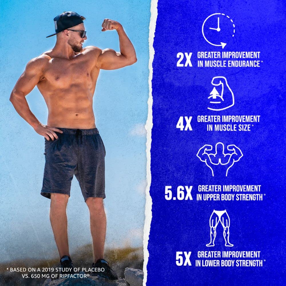 Primer plano de cápsulas RipFACTOR en envase, potencia para entrenar.