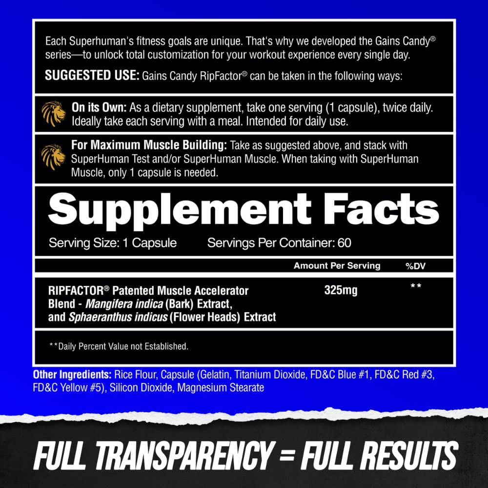 Dosis diaria de Gains Candy RipFACTOR para resistencia prolongada.