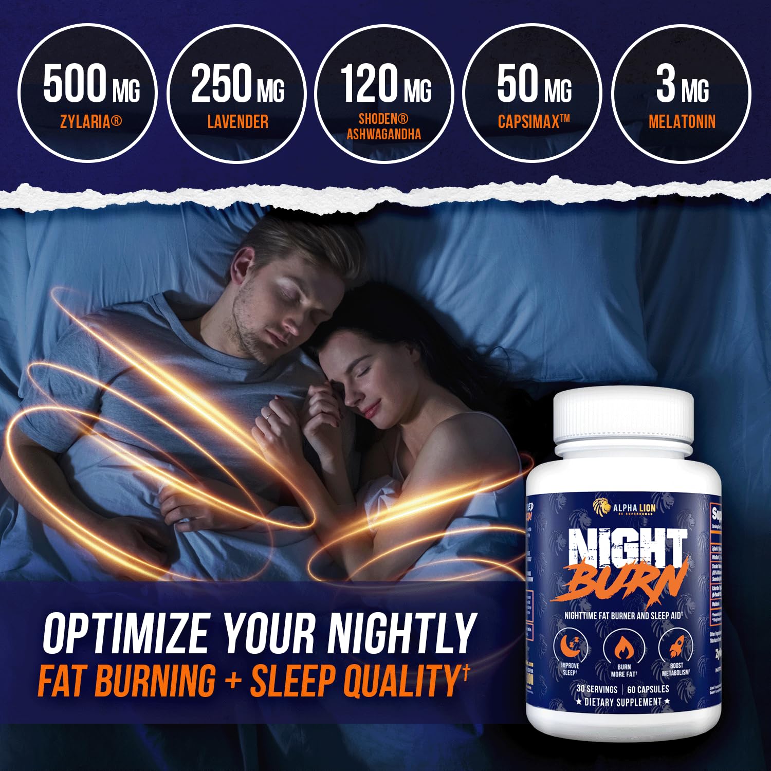 ALPHA LION Night Burn uso nocturno recomendado para apoyo nocturno y relajación.