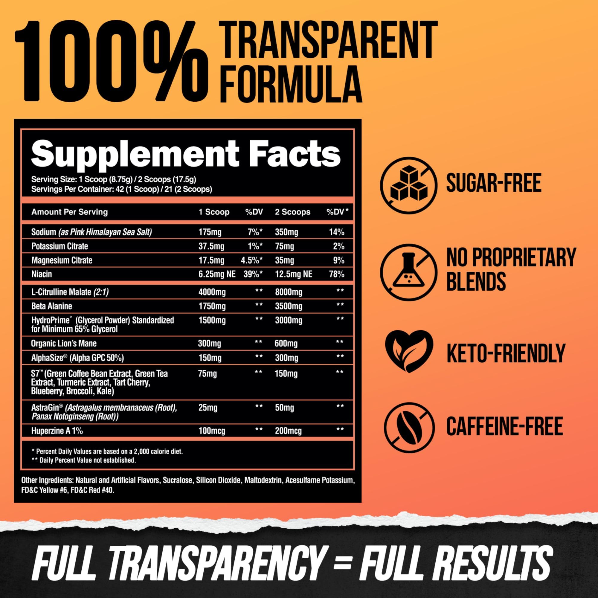 ALPHA LION Pump Pre Workout etiqueta clara facilita identificar dosis.
