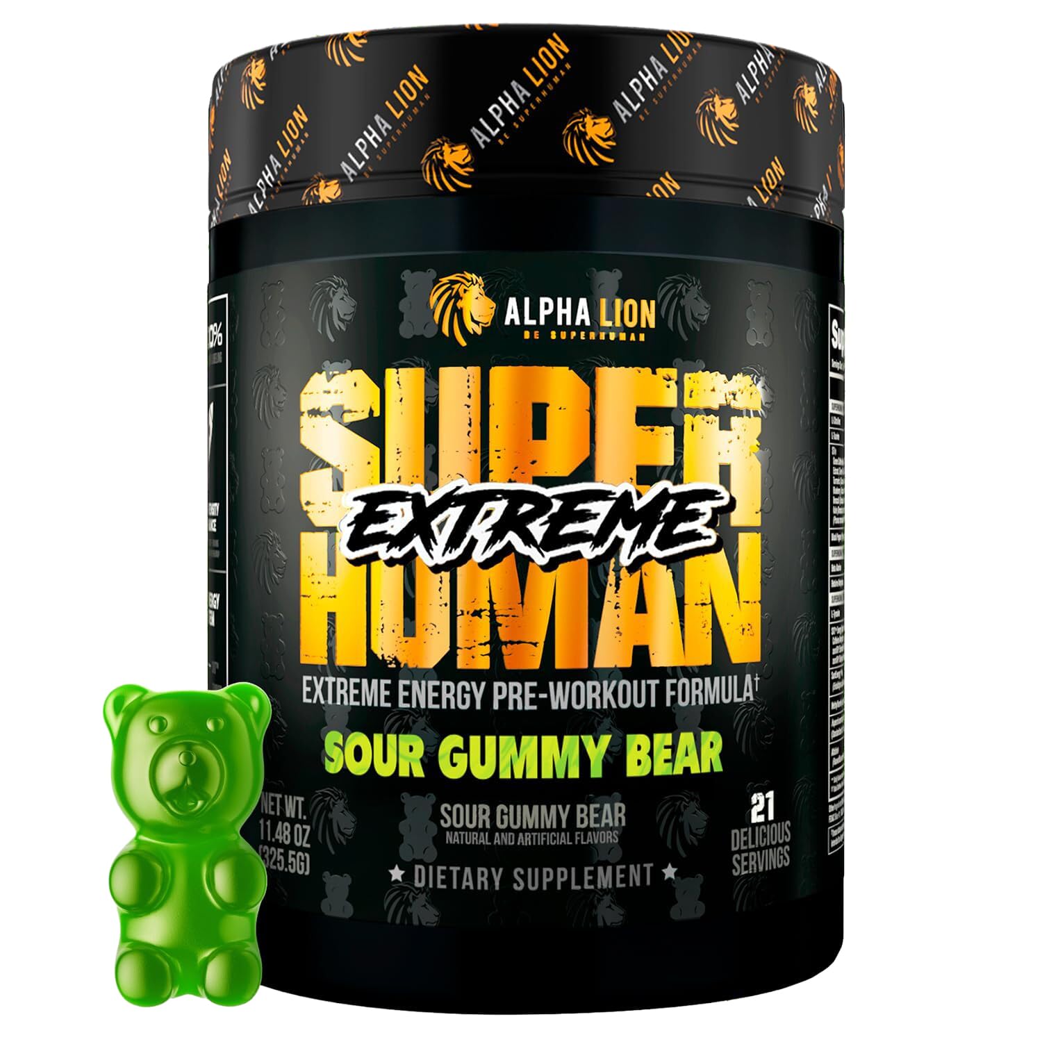 ALPHA LION Superhuman Extreme envase transparente con etiqueta de ingredientes clara para confianza
