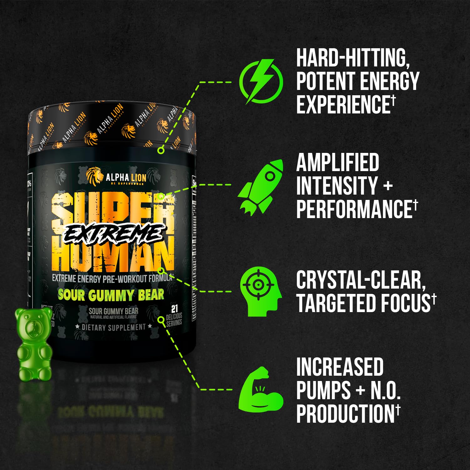 ALPHA LION Superhuman Extreme polvo listo para mezclar rápido antes del entrenamiento