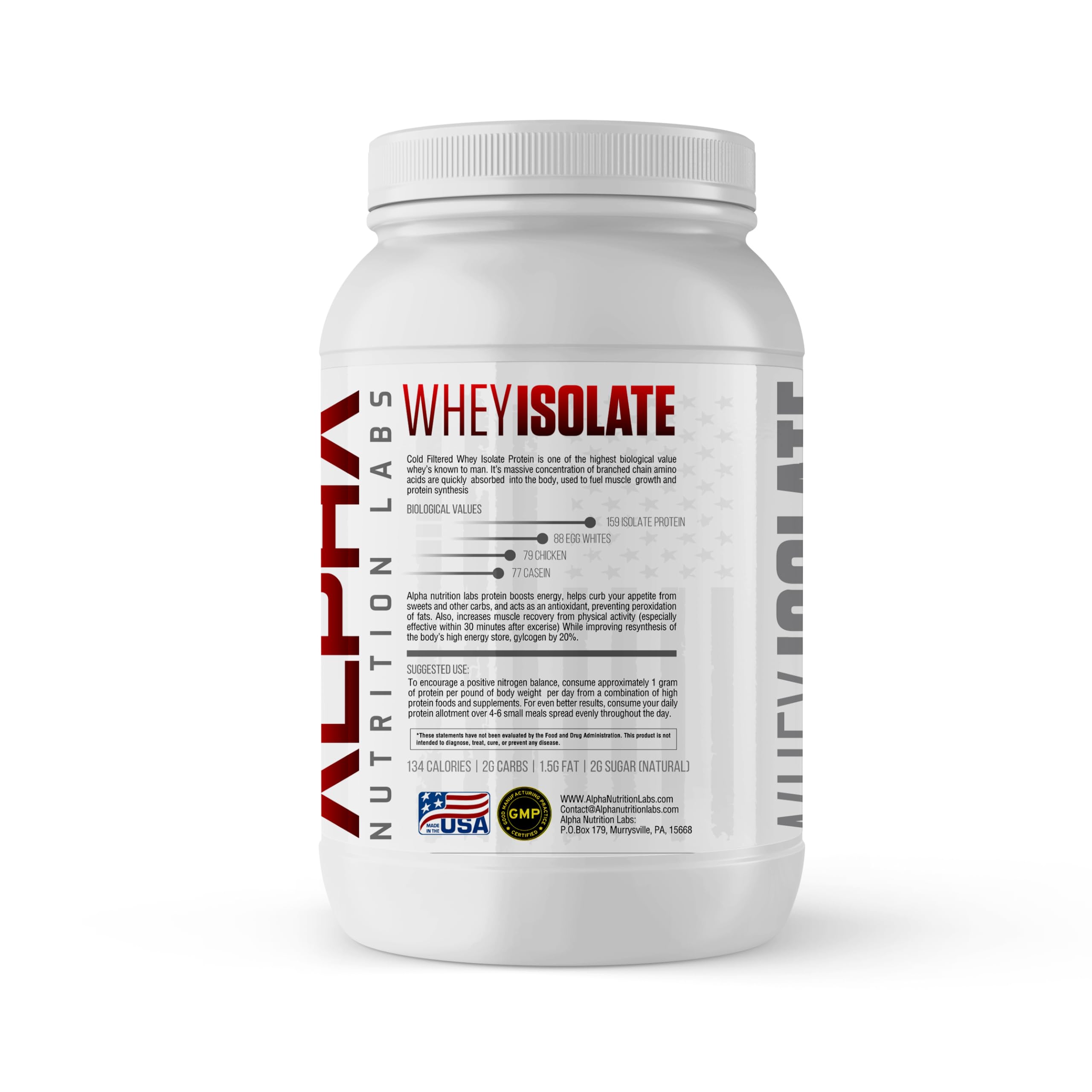 Alpha Nutrition Labs Whey Isolate con dosificador para mezcla rápida y conveniente.