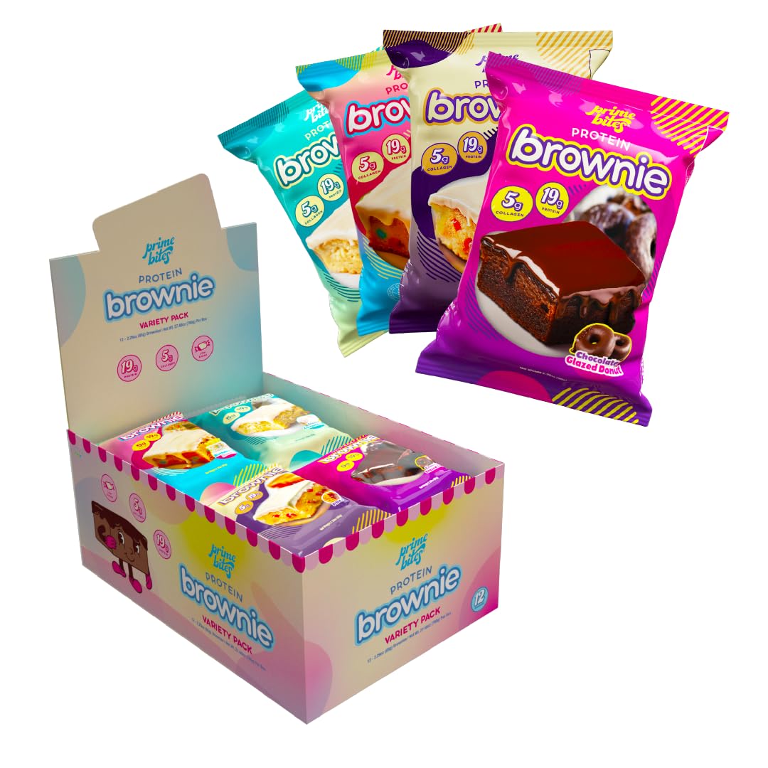 Prime Bites brownie dona chocolate glaseado, snack proteico ideal para recargar tras el entrenamiento.