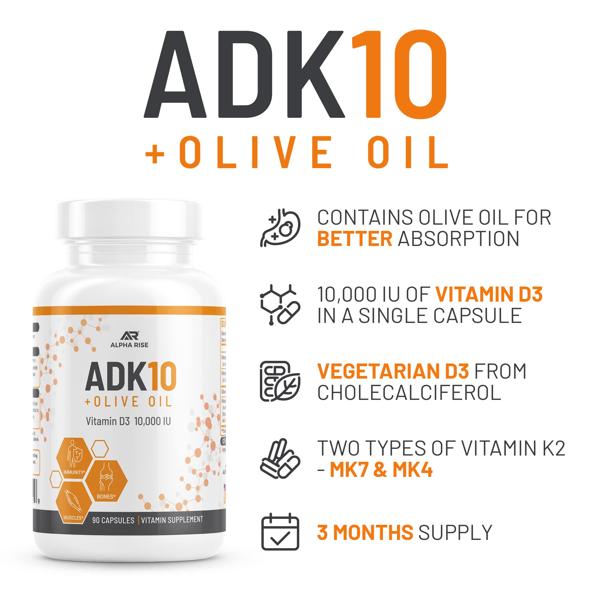 ALPHA RISE vitamina D3 10000 UI para apoyar el sistema inmune