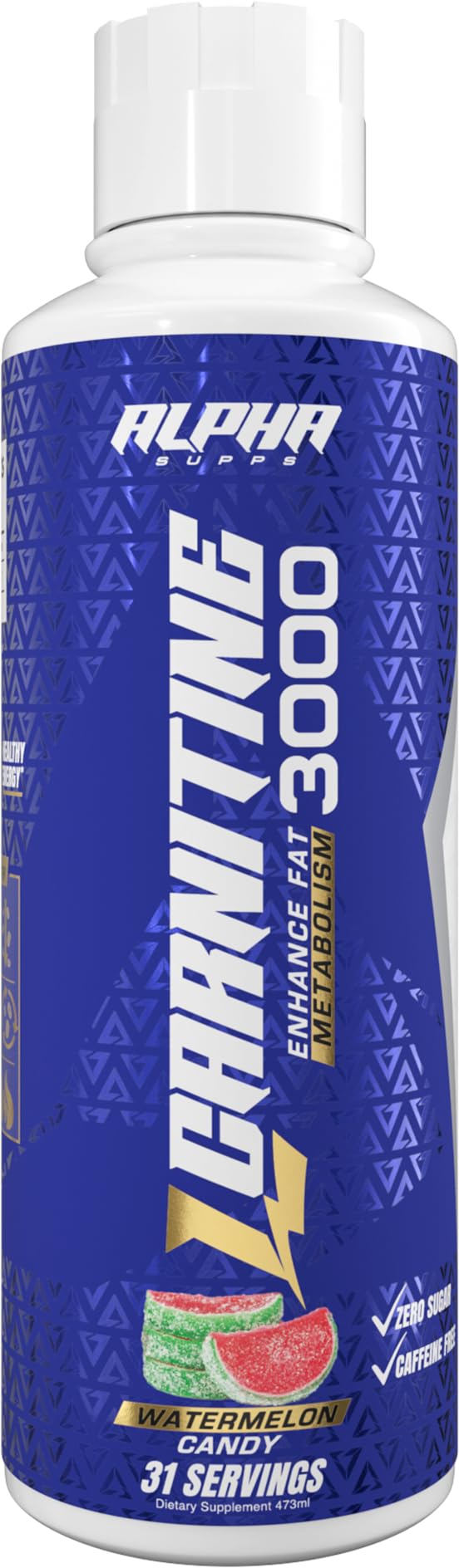 Alpha Supps L-Carnitina Líquida 3000 en botella para energía durante entrenamientos.