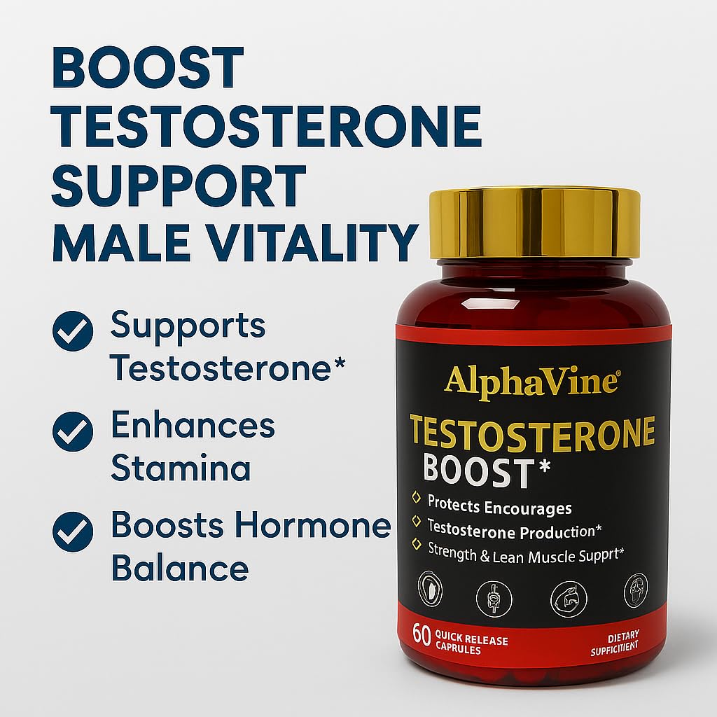 ALPHAVINE Potenciador de Testosterona, empaque compacto ideal para viajar y rutina.