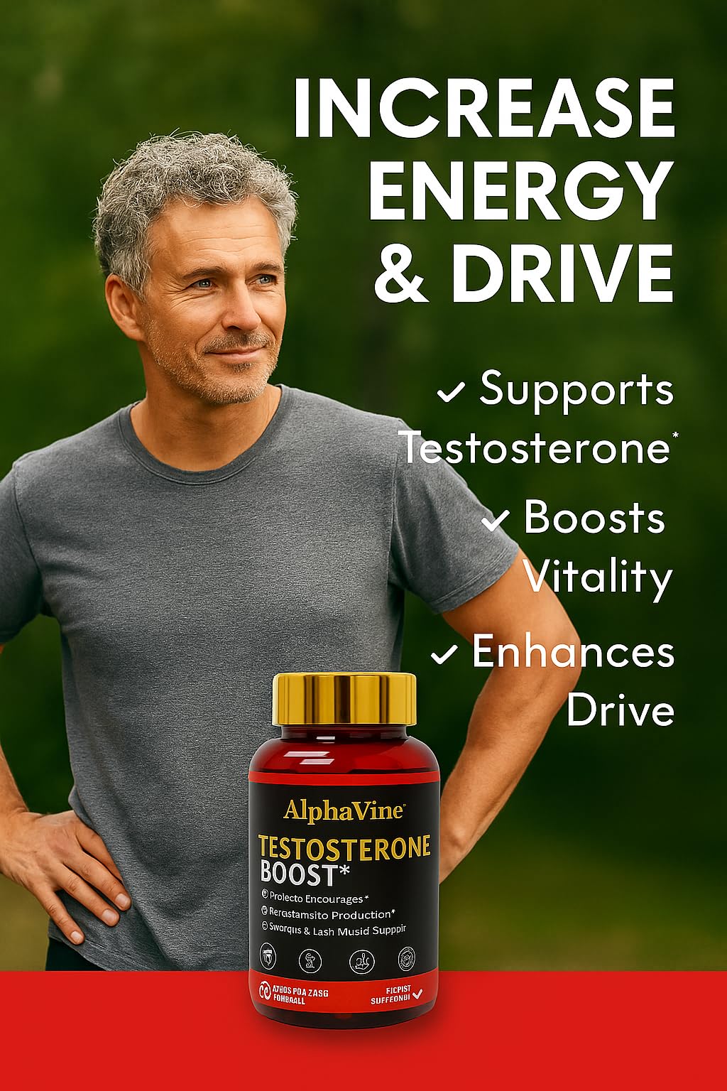 ALPHAVINE Potenciador de Testosterona, estilo de vida activo con energía diaria.