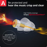 Filtro de 22 dB de Alpine MusicSafe Pro para escenarios ruidosos.