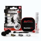 Alpine MusicSafe Pro tapones negros, enfoque frontal, protección auditiva para músicos sin perder fidelidad.