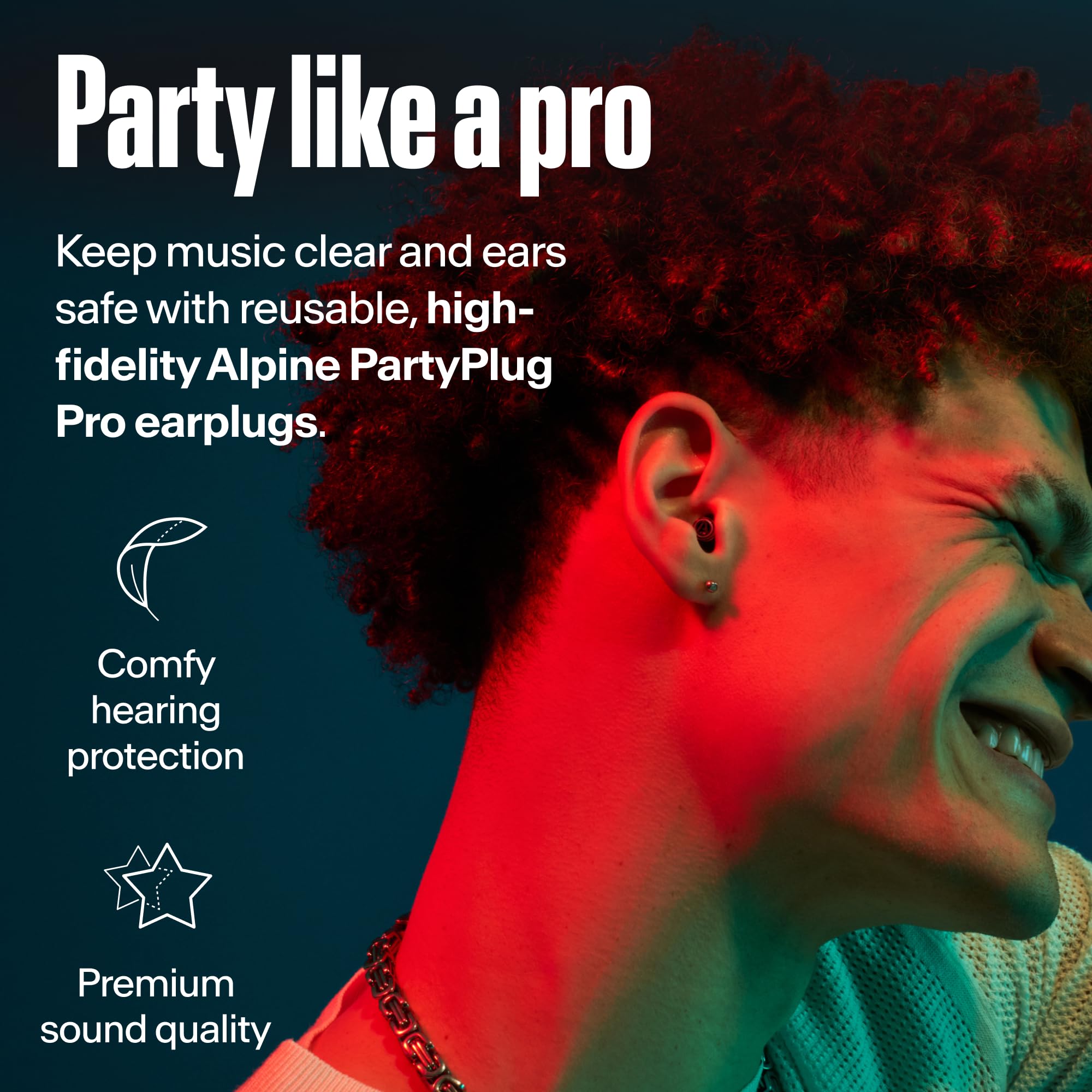 Alpine PartyPlug Pro Black con tapas S para ajuste cómodo y seguro.