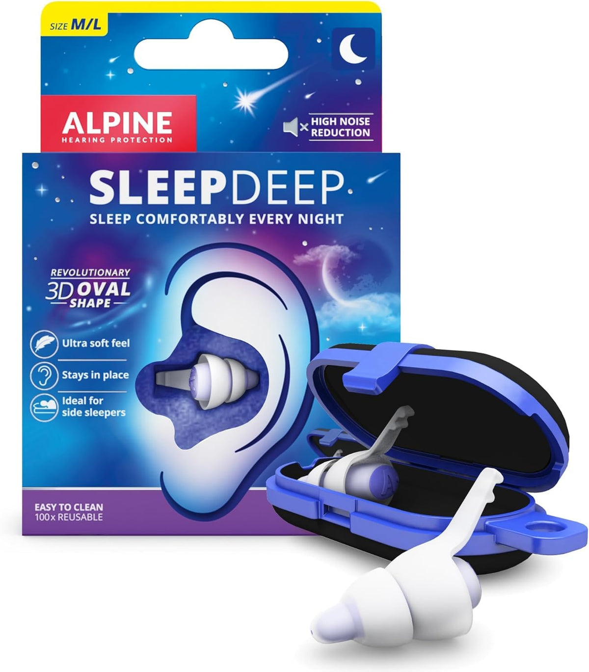 Alpine SleepDeep con forma oval 3D para un ajuste cómodo que reduce el ruido