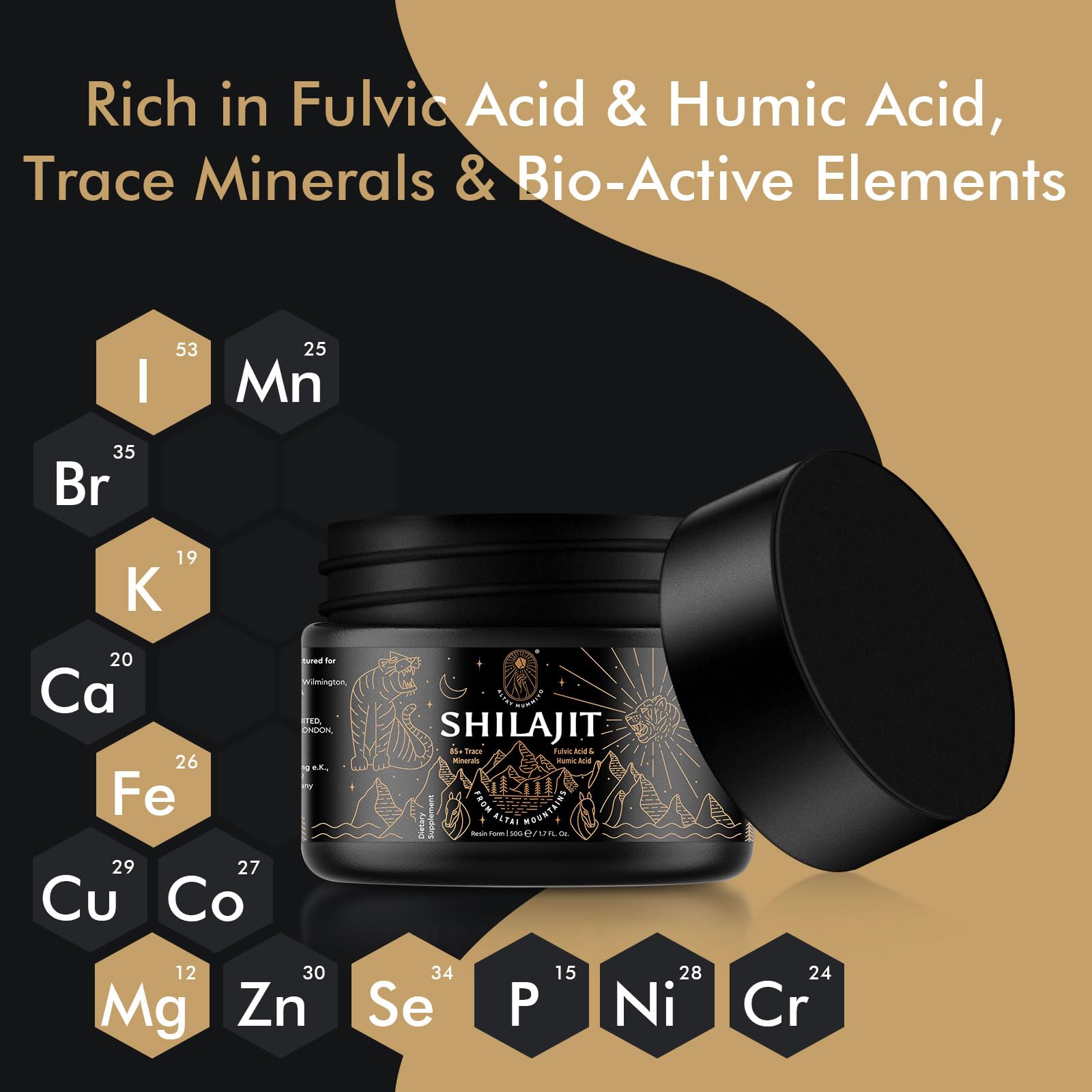 ALTAY MUMMIYO envase de vidrio oscuro protege la potencia y frescura.