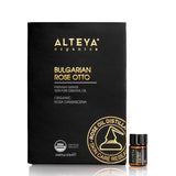 Alteya Organics aceite esencial rosa bulgara en frasco, aroma floral suave para difusor.