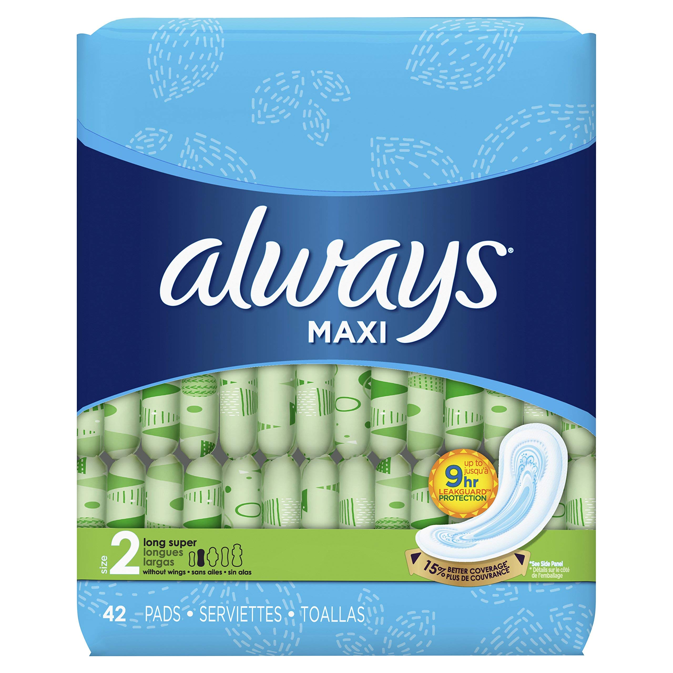 Always Maxi tamaño 2 sin alas, protección diaria en empaque de cuatro