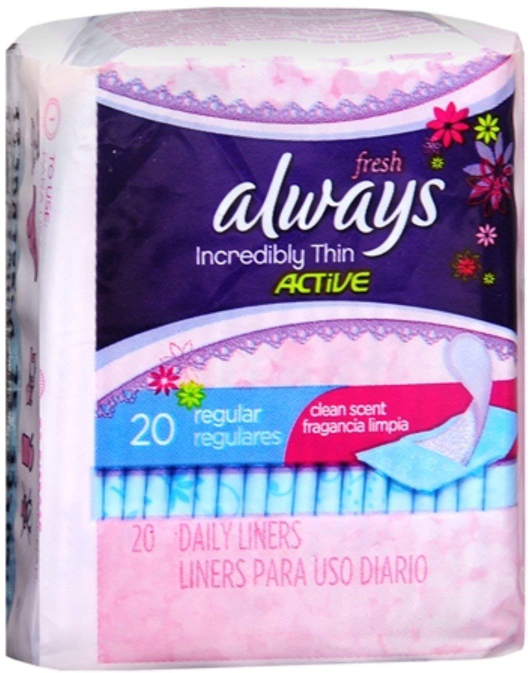 Always pantiliner delgado regular con olor fresco para mayor discreción diaria.