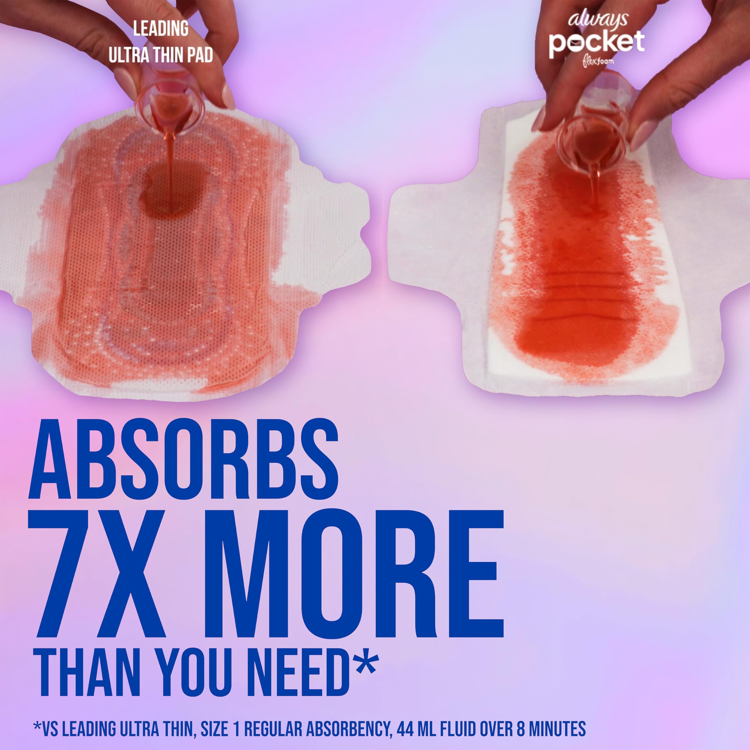 Always Pocket FlexFoam Pads absorción 7x para protección adicional.