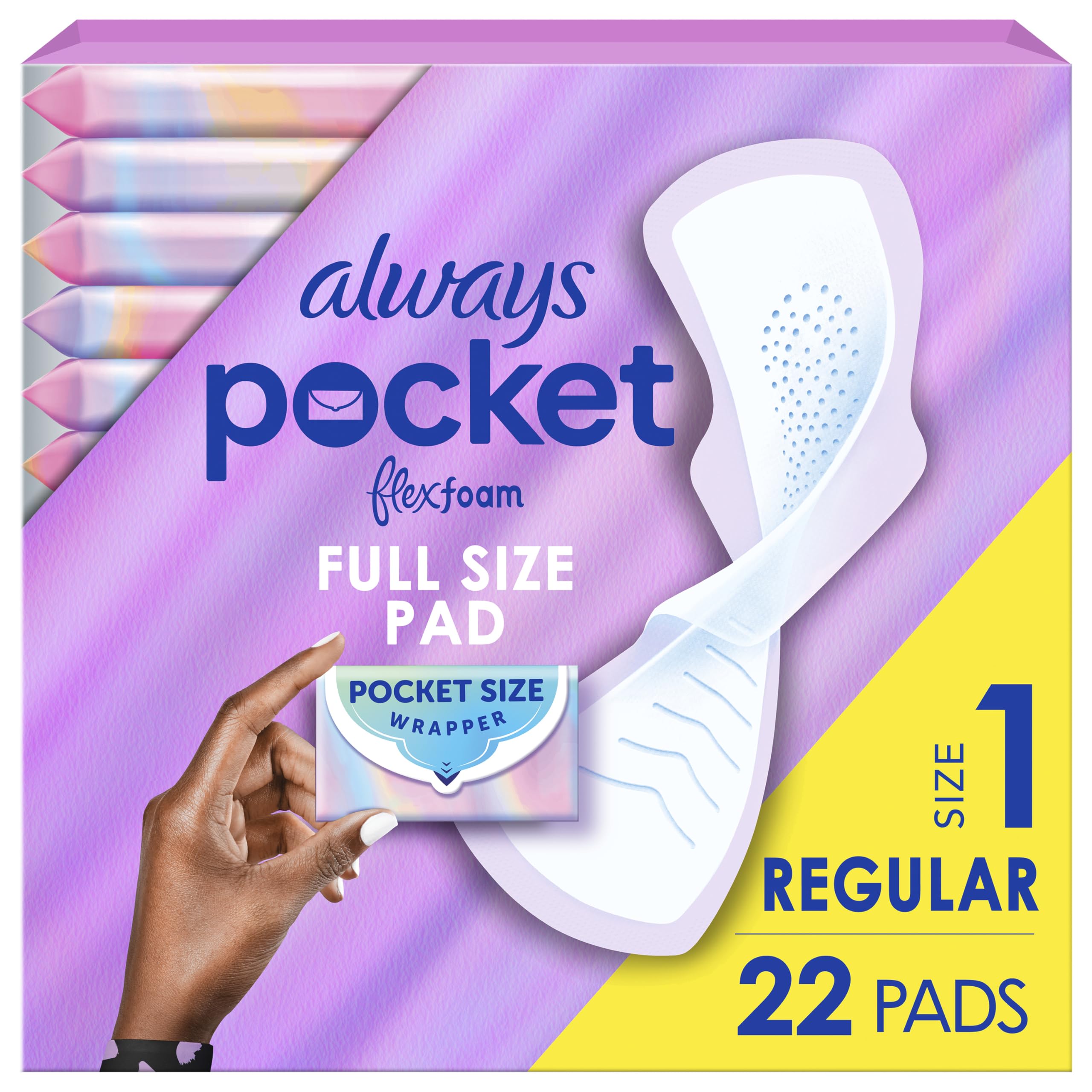 Always Pocket FlexFoam Pads con empaque compacto para llevarlo contigo.