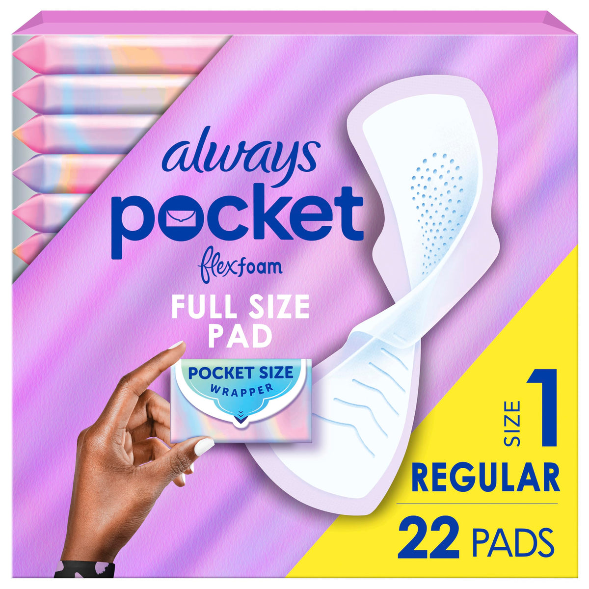Always Pocket FlexFoam Pads con empaque compacto para llevarlo contigo.