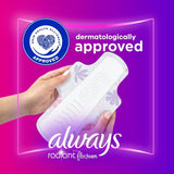 Always Radiant compresas con alas perfumadas, diseño atrevido y protección diaria.