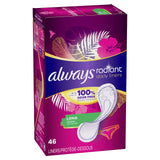 Always Radiant Daily Liners Long protección sin olor para uso diario.