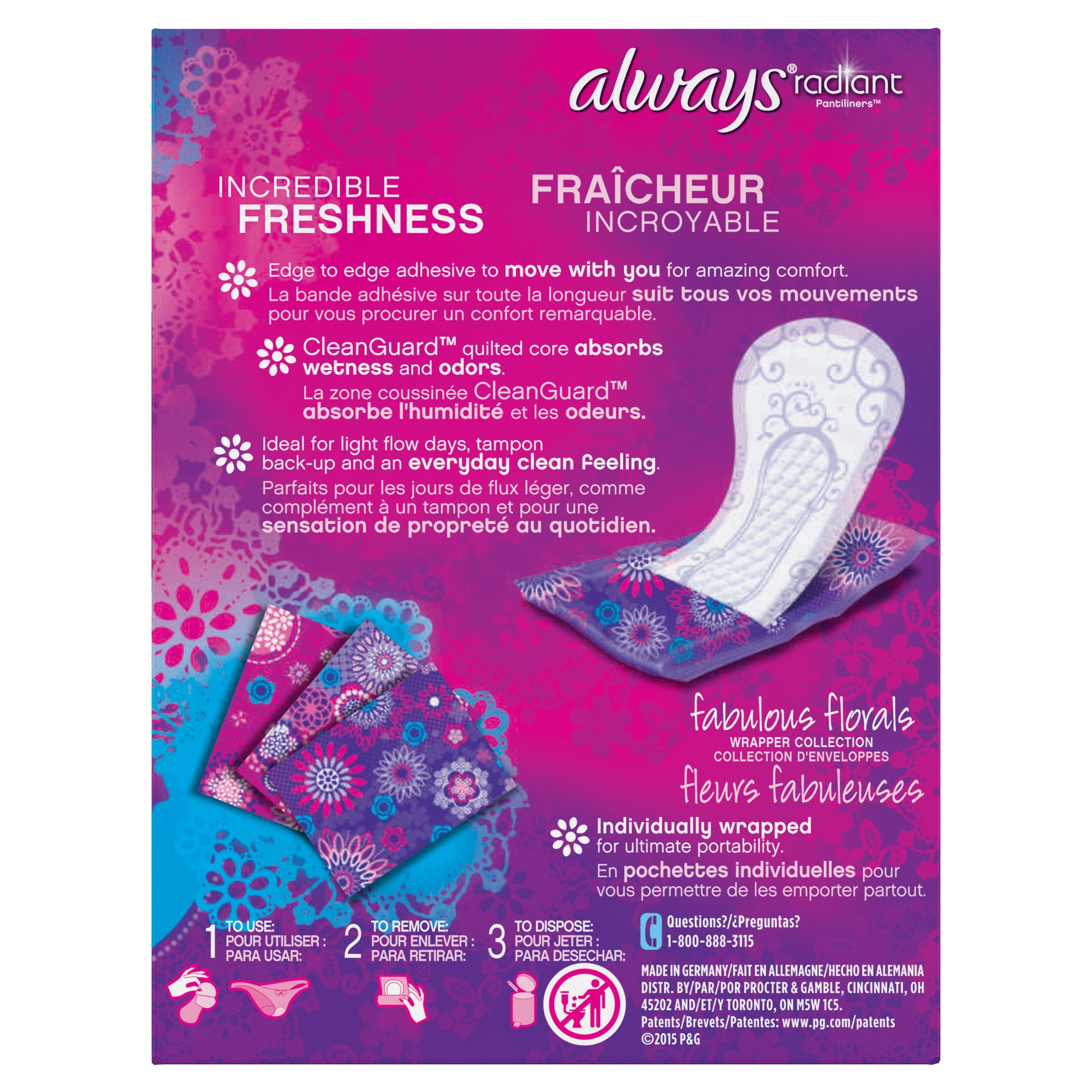 Always Radiant Liners ofrecen absorción 3x para mayor comodidad diaria.