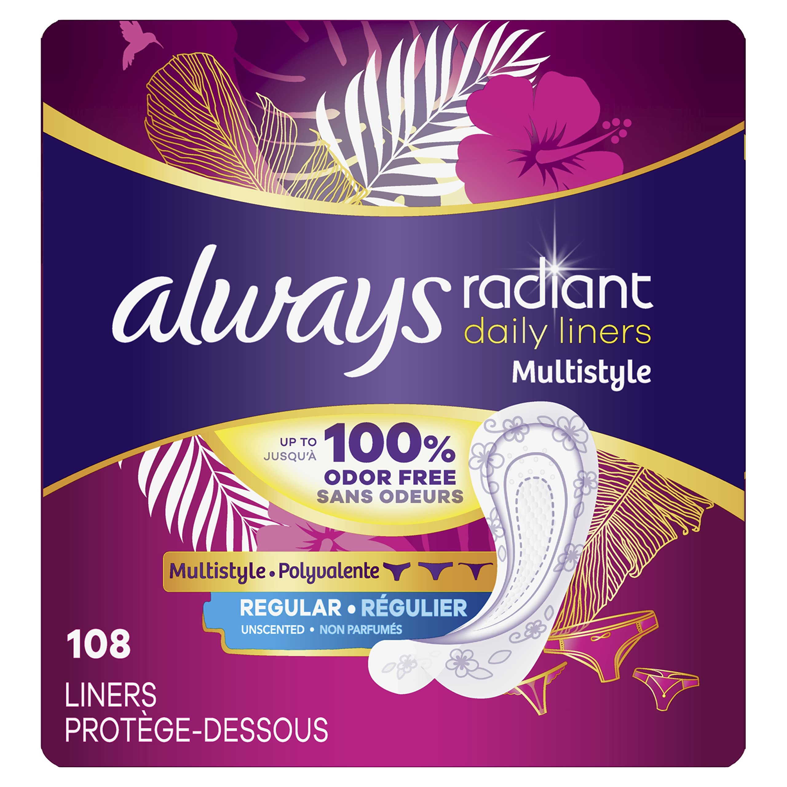 Always Radiant protectores diarios multiestrilo, empaque compacto para llevar en cualquier bolso