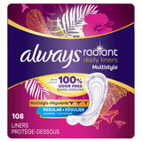 Always Radiant protectores diarios multiestrilo, empaque compacto para llevar en cualquier bolso