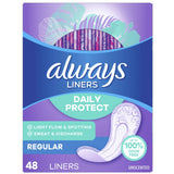 Always Radiant protectores diarios, regular sin perfume, empaque doble práctico.
