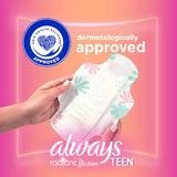 Always Radiant Teen absorvente dura hasta diez horas, ideal para escuela.