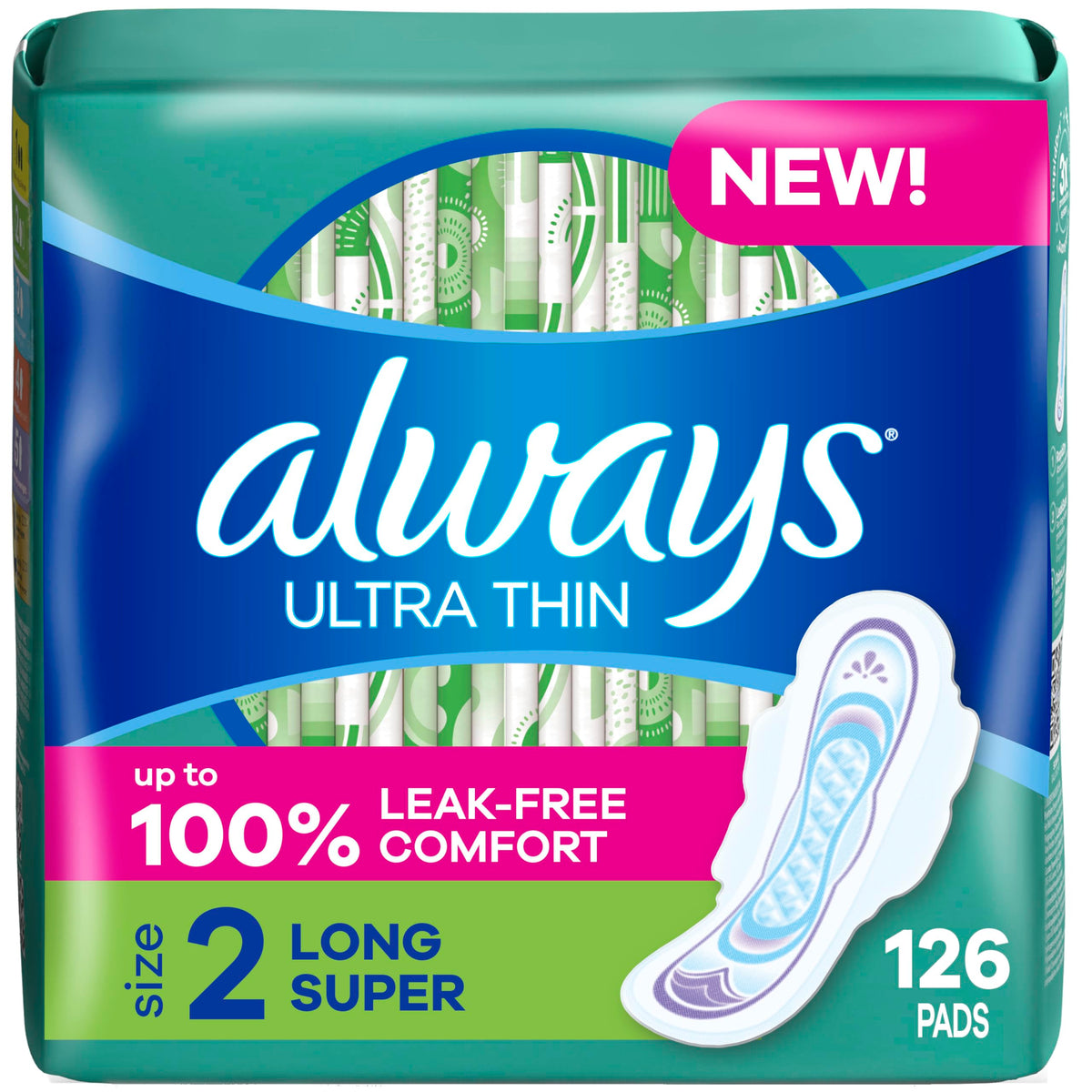 Always Ultra Thin Pads con Alas, empaque de tres paquetes para conveniencia diaria