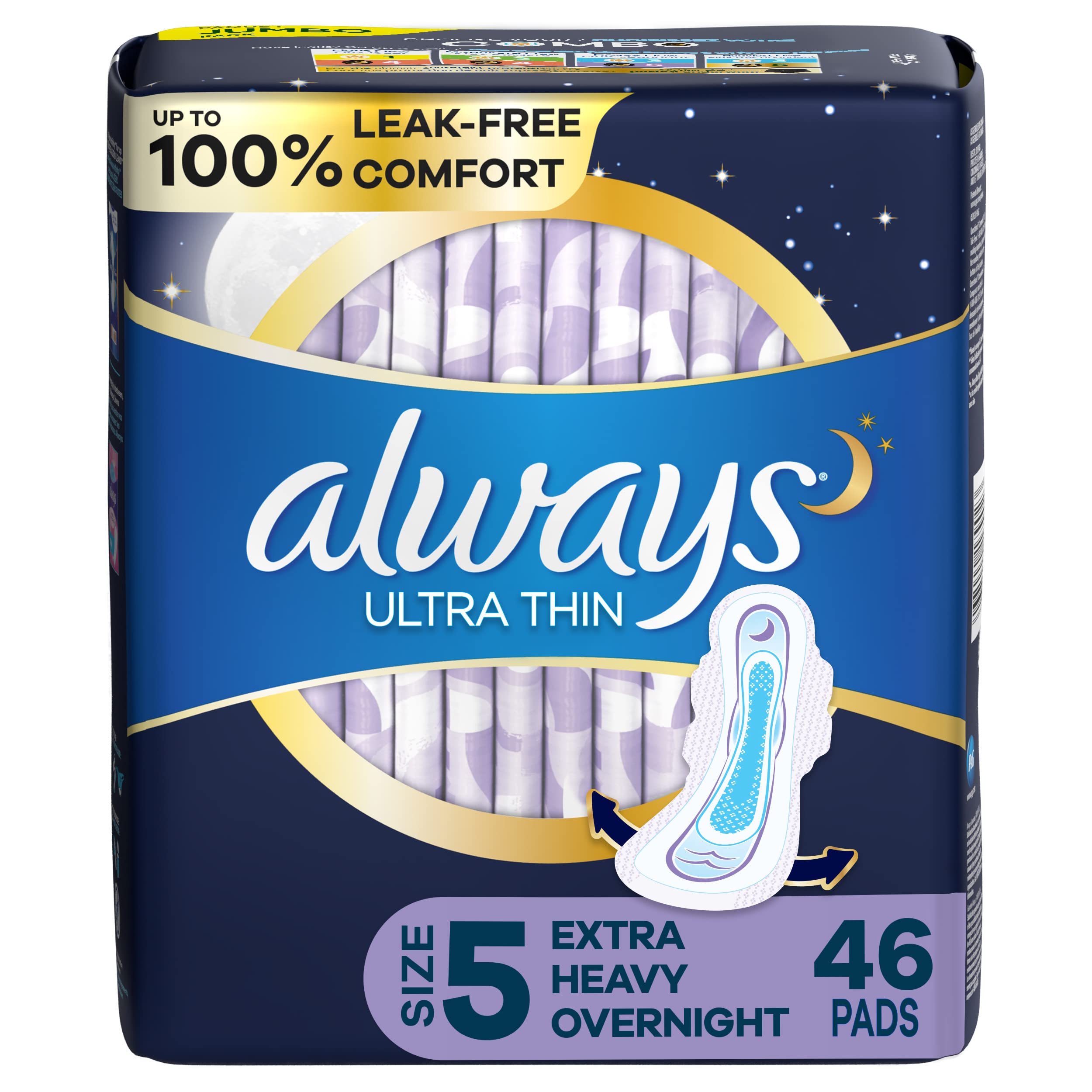 Always Ultra Thin Tamaño 5 con alas nocturnas para mayor proteccion durante la noche.