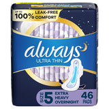 Always Ultra Thin Tamaño 5 con alas nocturnas para mayor proteccion durante la noche.
