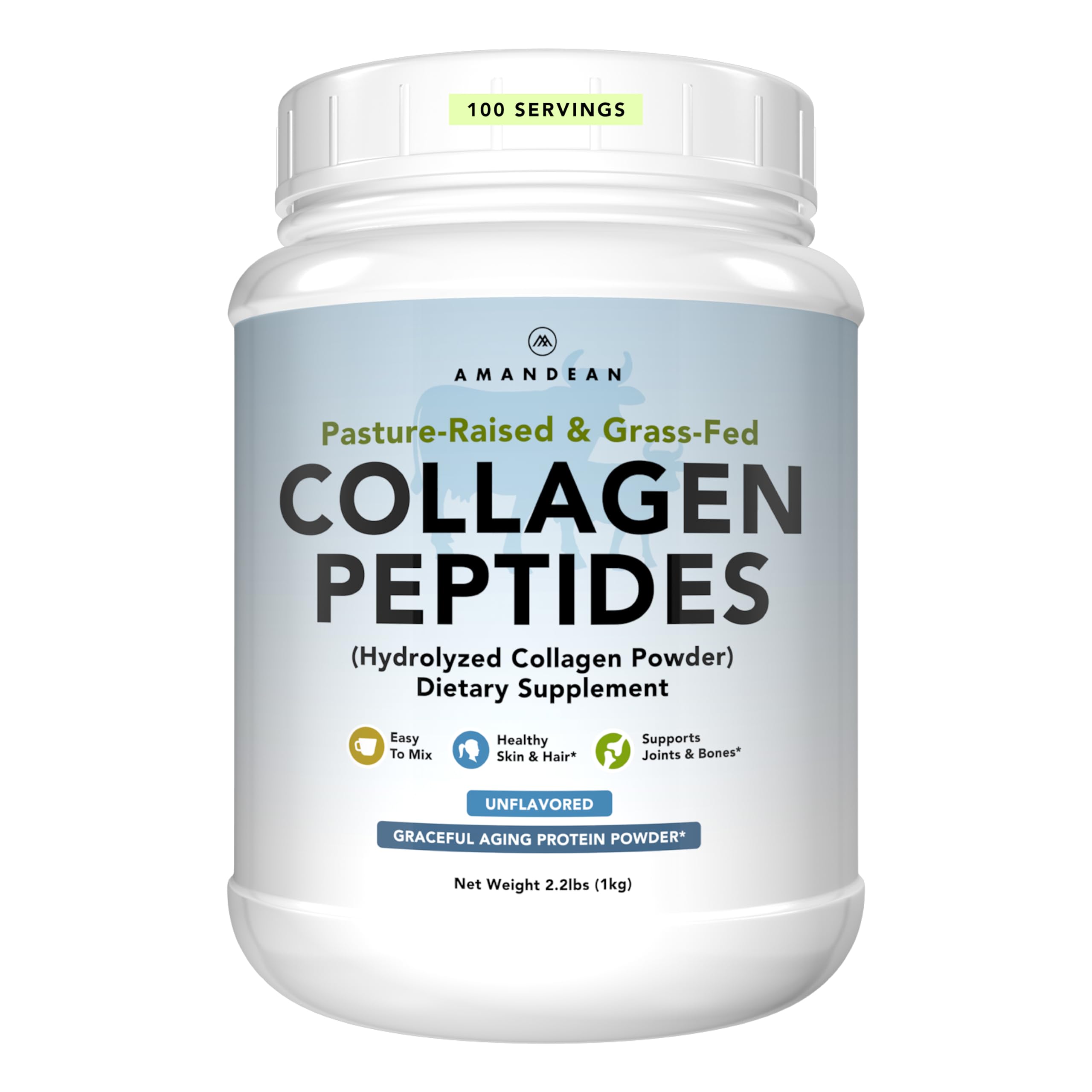 AMANDEAN Colágeno en polvo 1kg, textura suave para mezclas diarias.