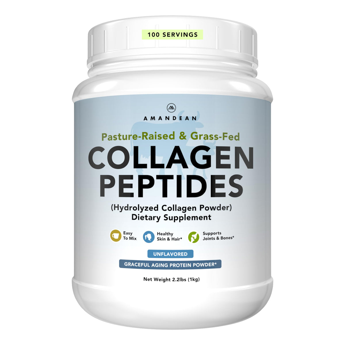 AMANDEAN Colágeno en polvo 1kg, textura suave para mezclas diarias.