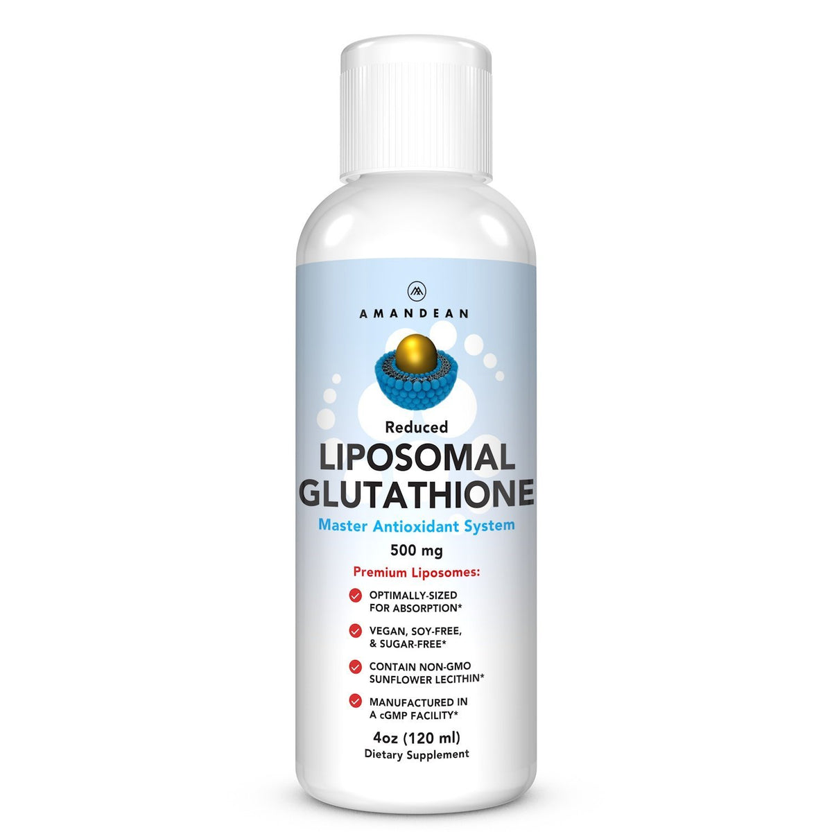 AMANDEAN Glutatión liposomal, botella, apoyo inmunitario suave.