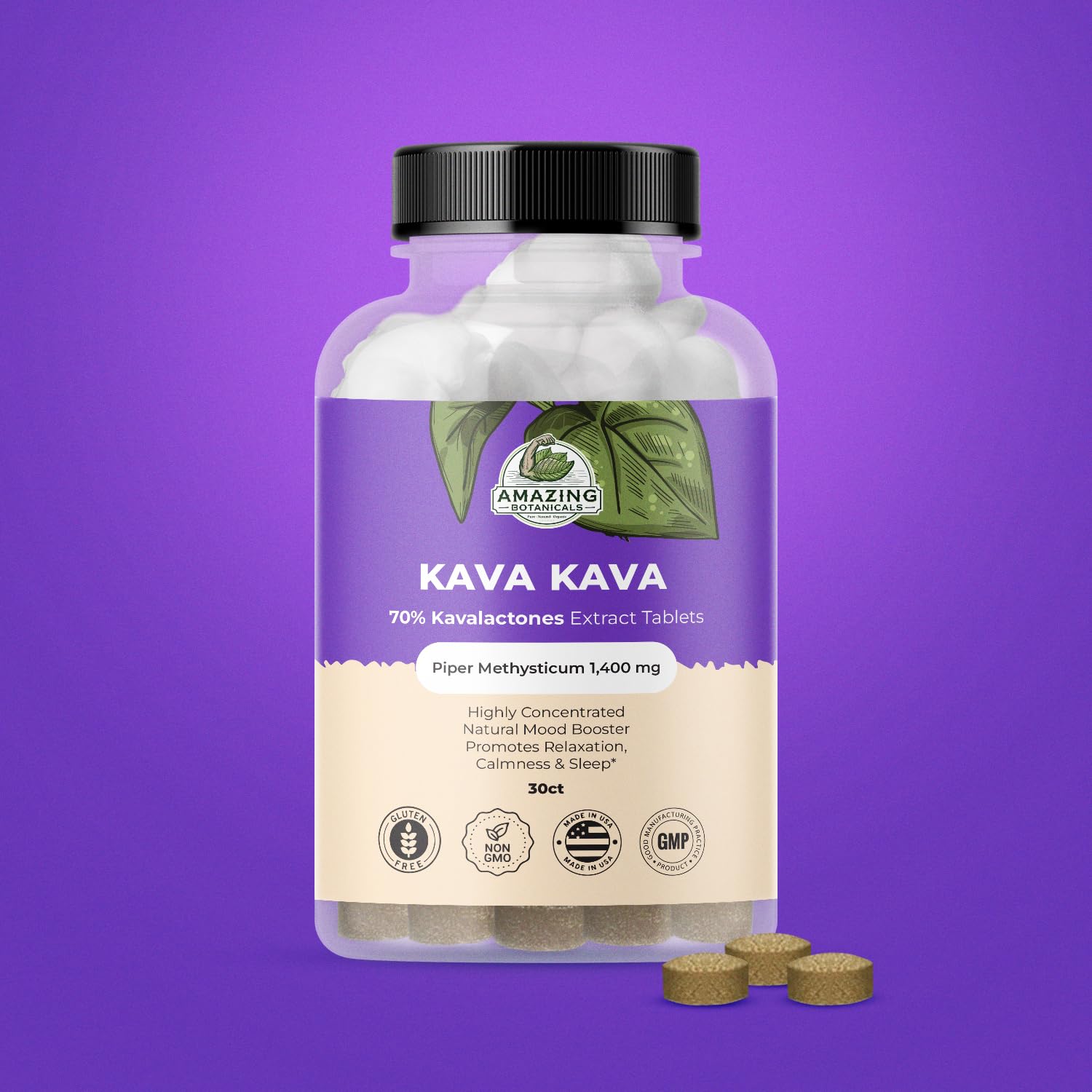 Amazing Botanicals Kava Extracto Tabletas dosis diaria para bienestar general.
