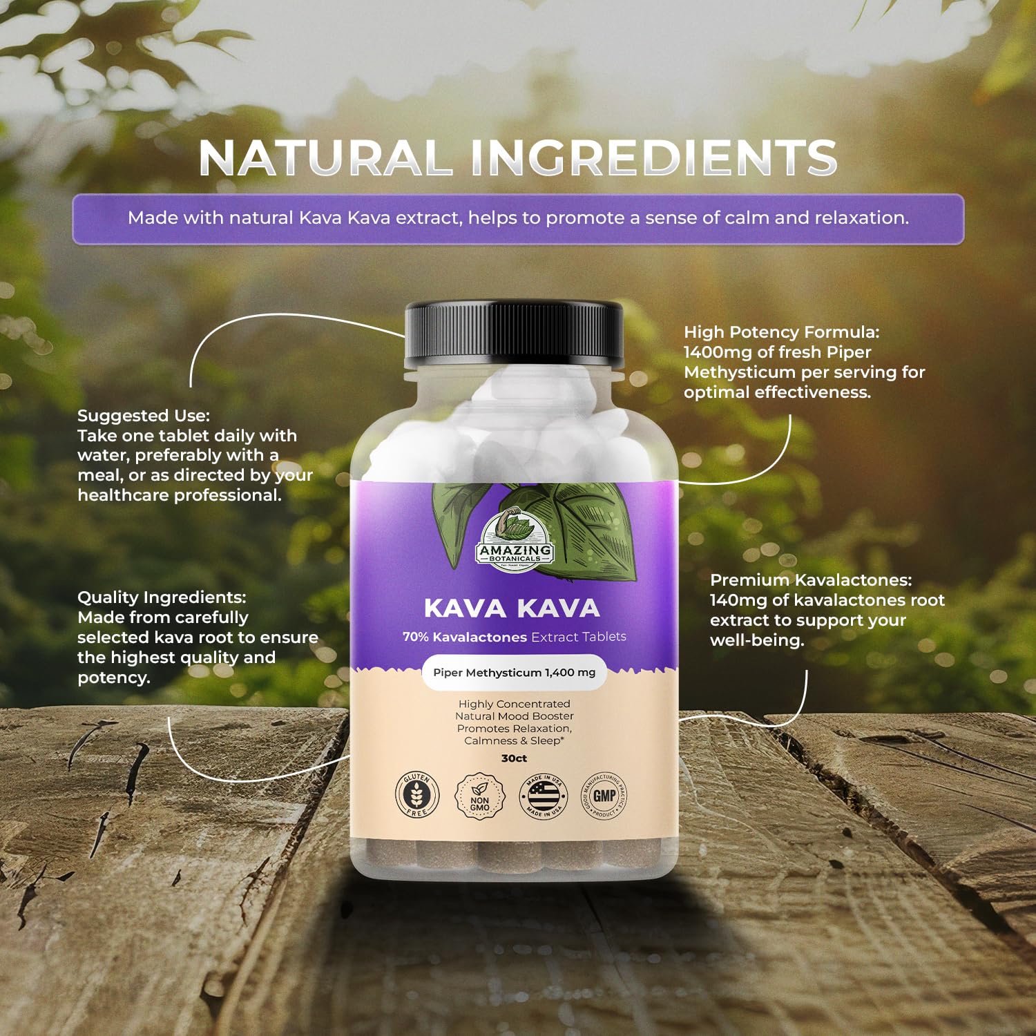 Amazing Botanicals Kava Extracto Tabletas envase 30 tabletas: opción conveniente.