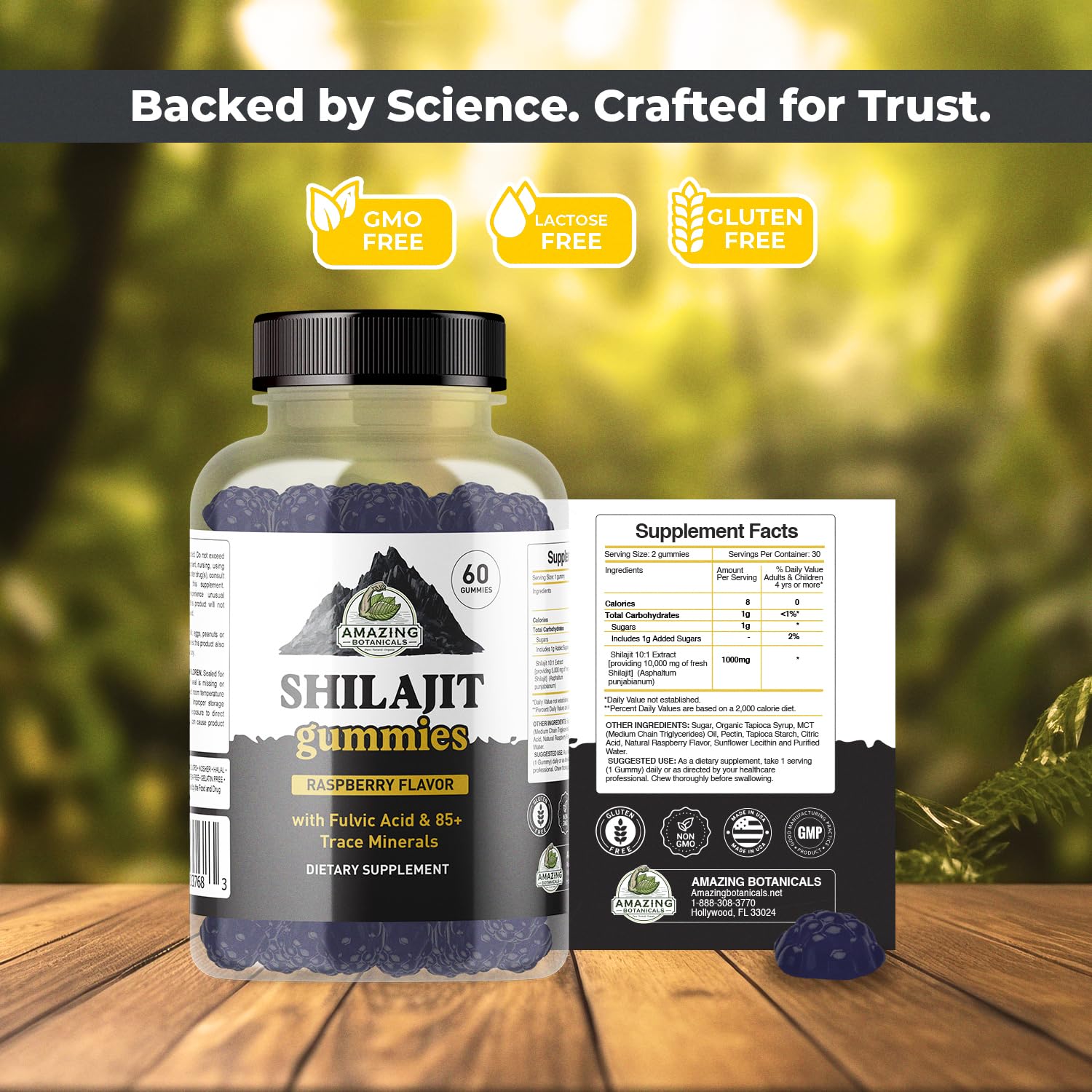 Enfoque en Shilajit 1000 mg y ácido fúlvico para vitalidad con Amazing Botanicals.