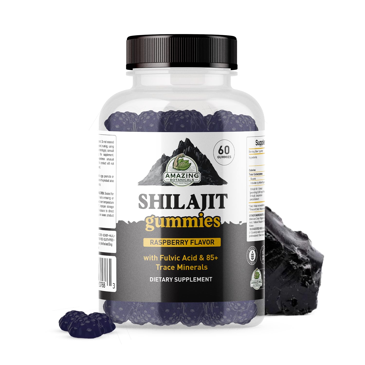 Amazing Botanicals Shilajit Gummies frente al empaque, ideal para energía diaria.